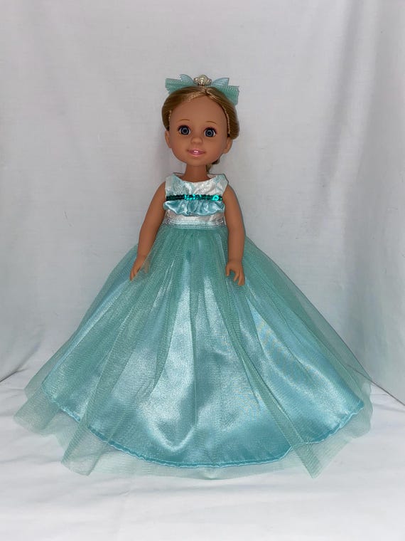 14.5" Aqua Ballgown with Headband | 14.5" Doll Clothes | Fits 14.5 in Slim Body Dolls