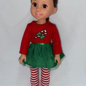 14.5&quot; Red and Green Candy Cane Pants Set | 14.5&quot; Doll Clothes | Fits 14.5 in Slim Body Dolls