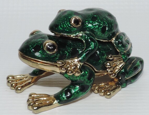 Double Frog Trinket Box with Crystal Accents