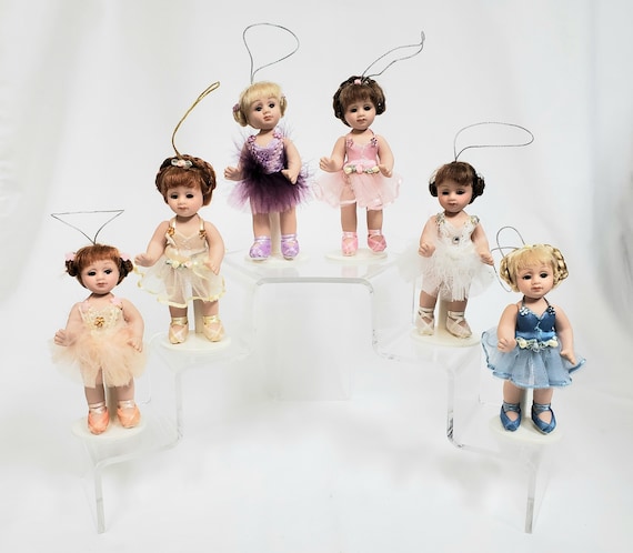 Set of 6 - 5" Porcelain Ballerina Dolls with Stand and Ornament Hanger