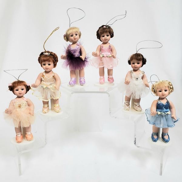 Set of 6 - 5" Porcelain Ballerina Dolls with Stand and Ornament Hanger