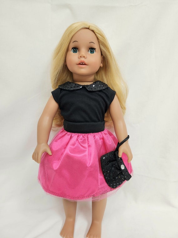 Sequin Collar Shirt and Satin Skirt with Sequin Trim and Clutch| Fits Most 18" Girl Dolls | 18 Inch Doll Clothes