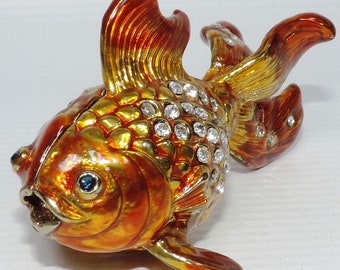 Rhinestone Trimmed Goldfish Trinket Box