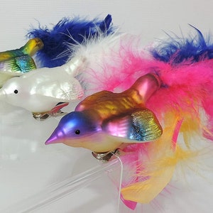 Clip-on Feathered Fancy Glass Bird Ornaments - 3 pc. Assorted Set