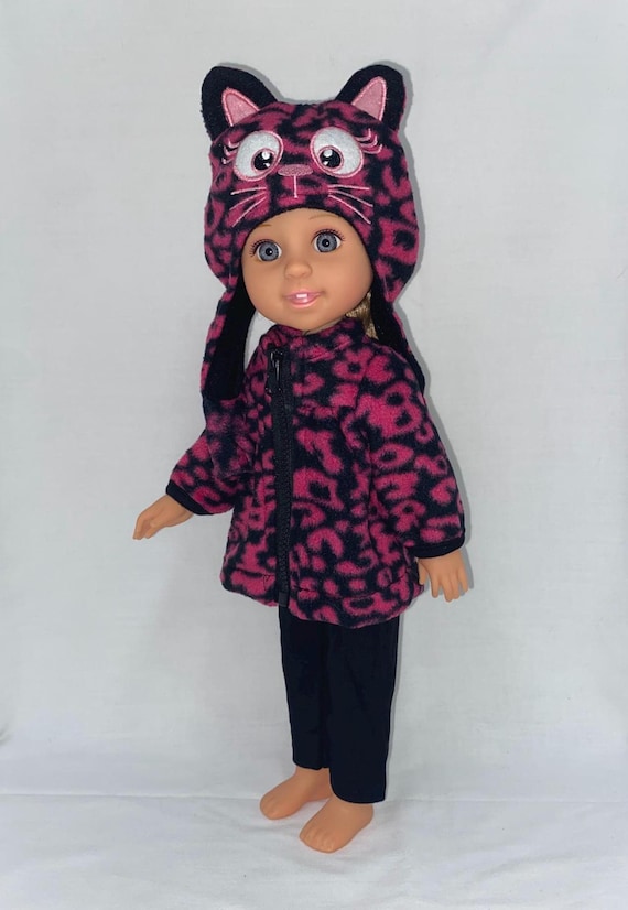 14.5" Hot Pink Kitty Pants Set with Hat (Leopard Print) | 14.5" Doll Clothes | Fits 14.5 in Slim Body Dolls