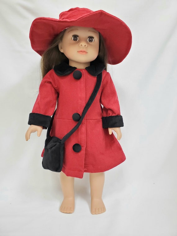 Maroon and Black Coat with Matching Hat and Purse | Fits Most 18" Girl Dolls | 18 Inch Doll Clothes