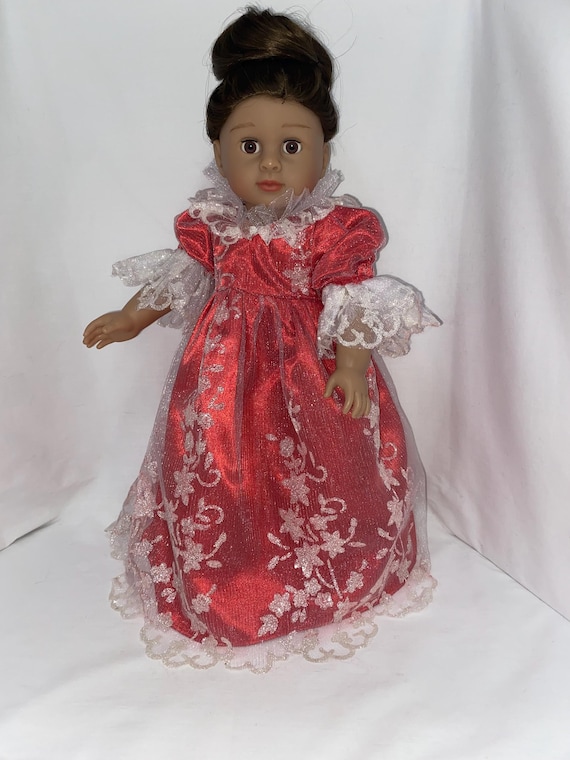 Red with Silvery Lace Overlay and Bow Trim Shoes | Fits Most 18" Dolls | 18 Inch Doll Clothes