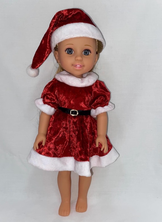 14.5" Red Velour Santa Dress with Hat | 14.5" Doll Clothes | Fits 14.5 in Slim Body Dolls