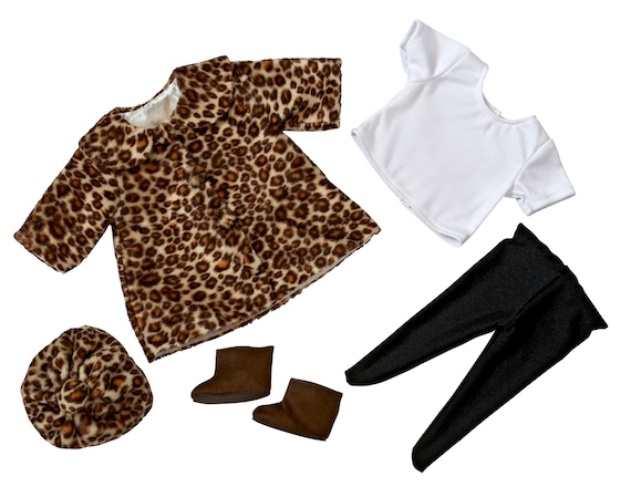 Leopard Coat with Tights, Hat and Boots | Fits Most 15" Baby Dolls | 15 Inch Doll Clothes