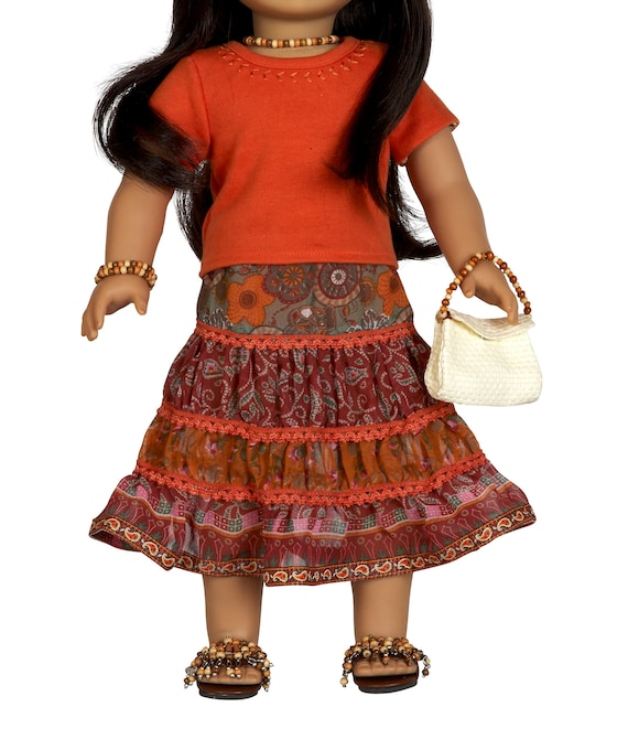 Orange Top with Print Skirt | Fits Most 18" Girl Dolls | 18 Inch Doll Clothes