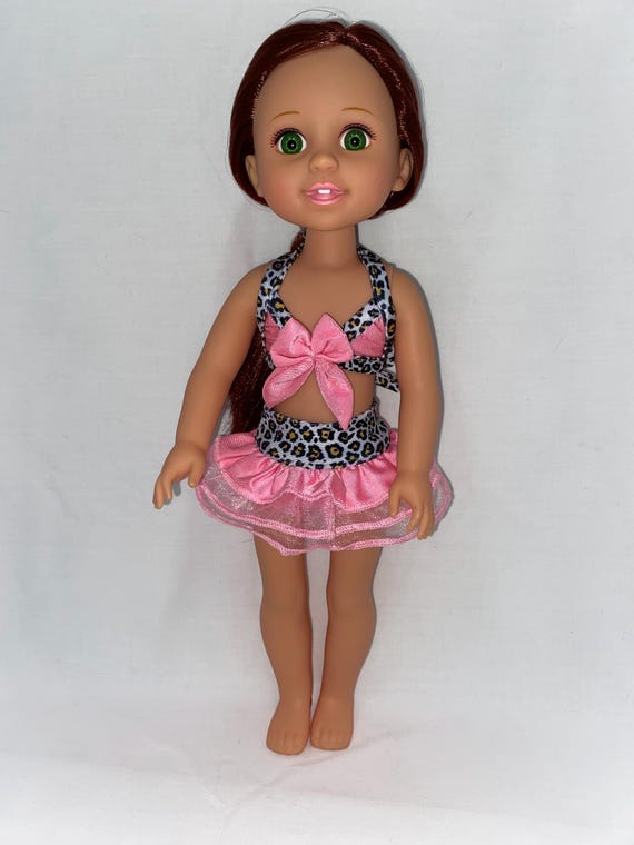 14.5" Cheetah Print Swimsuit Bathing Suit with Pink Ruffle Trim| 14.5" Doll Clothes | Fits 14.5 in Slim Body Dolls