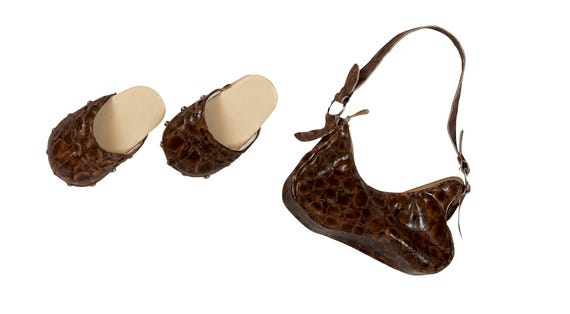 Brown Alligator Print Purse and Clogs Set | Fits Most 18" Girl Dolls | 18 Inch Doll Clothes