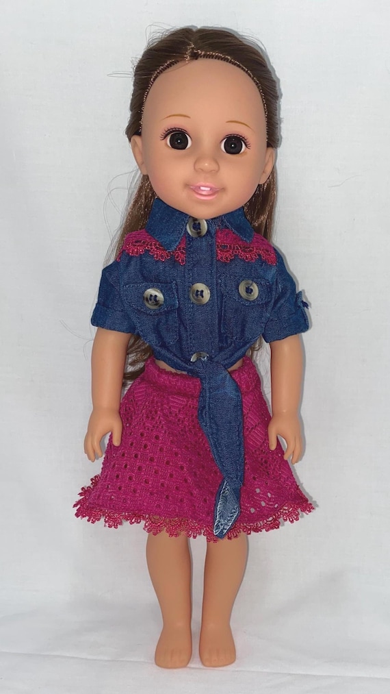 14.5" Denim Top with Ruffle Lace Skirt | 14.5" Doll Clothes | Fits 14.5 in Slim Body Dolls