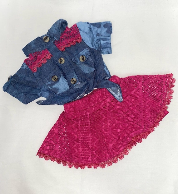 18" Denim Top with Ruffle Lace Skirt | 18" Doll Clothes | Fits Most 18 in Fashion Dolls