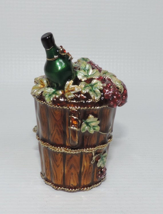 Wine and Grapes in a Basket Trinket Box