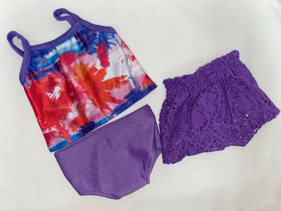 3 pc Sunset Print Swimsuit Set | Fits Most 18" Girl Dolls | 18 Inch Doll Clothes