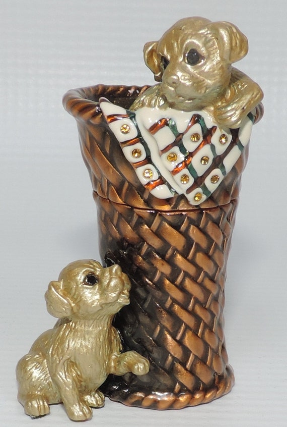 Puppies Playing in Basket Trinket Box