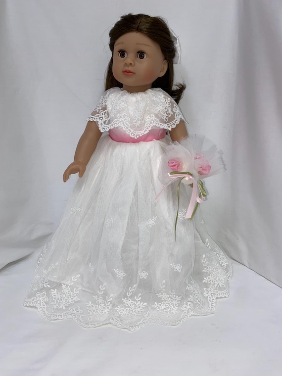 White Lace Bridal Wedding Dress with Hair Clip | Fits Most 18" Dolls | 18 Inch Doll Clothes