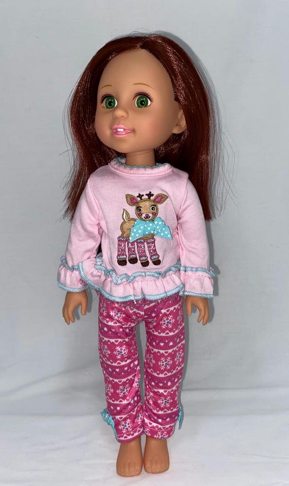Pink Reindeer Top with Print Pants | Fits Most 14.5" Girl Dolls | 14.5 Inch Doll Clothes