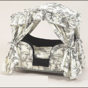 Lazy Paws Designer Canopy Pet Bed - Black & Cream Toile w/Silver Frame
