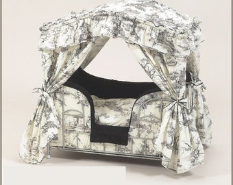 Lazy Paws Designer Canopy Pet Bed - Black & Cream Toile w/Silver Frame