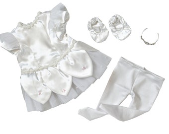 White Ballerina Costume with Toe Shoes and Tiara | Fits Most 15" Baby Dolls | 15 Inch Doll Clothes