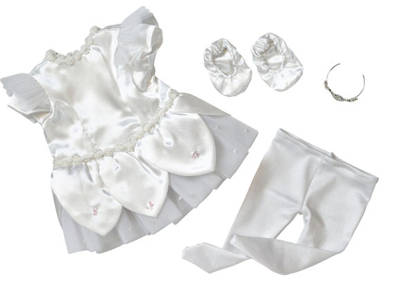 White Ballerina Costume with Toe Shoes and Tiara | Fits Most 15" Baby Dolls | 15 Inch Doll Clothes