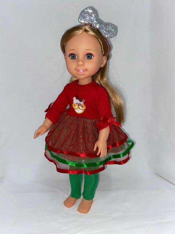 14.5" Red and Green Santa Dress Set | 14.5" Doll Clothes | Fits 14.5 in Slim Body Dolls