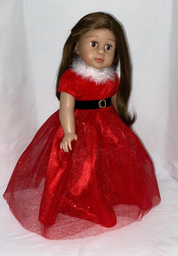 18in Glittery Red Christmas Ballgown Dress with Santa Hat | Fits Most 18" Dolls | 18 Inch Doll Clothes