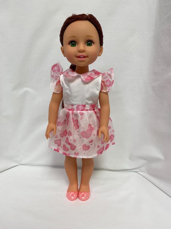 14.5" White and Pink Hearts Dress | 14.5" Doll Clothes | Fits 14.5 in Slim Body Dolls