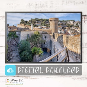 Tossa de Mar Mittelalterliche Mauern, Mittelalterlicher Kunstdruck von der Costa Brava, Katalonien, Spanien - Printable DIGITAL DOWNLOAD, Wall Art
