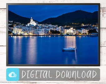 Cadaqués: Serene Night on the Costa Brava DIGITAL DOWNLOAD - Travel Poster from Catalonia, Spain