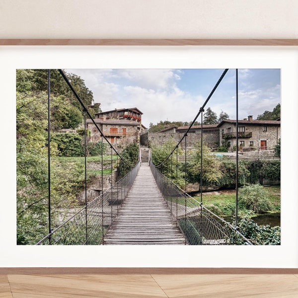 Medieval Wall Art: Rupit i Pruit, an Idyllic Town with a Rustic Suspension Bridge in Catalonia, Spain Poster - DIGITAL PRINT