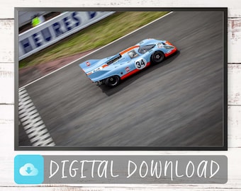 GULF PORSCHE 917 K Poster During 24 Hours of Le Mans Classics in 2012 - Downloadable Digital Art Print