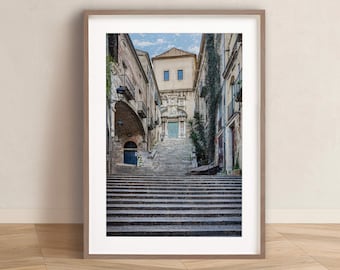 Girona Poster: Medieval Town Stone Staircase, Sant Domènec, Catalonia Prints - DIGITAL PRINT, Printable Wall Art