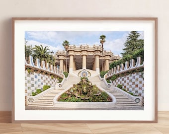 Park Guell, The Dragon Stairway, Antoni Gaudi (Barcelona, Catalonia, Spain) - DIGITAL PRINT, Printable Wall Art Photography