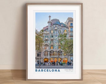 Barcelona Travel Poster of Casa Batllo by Antoni Gaudi, in Catalonia, Spain - DIGITAL PRINT, Printable Wall Art Photography