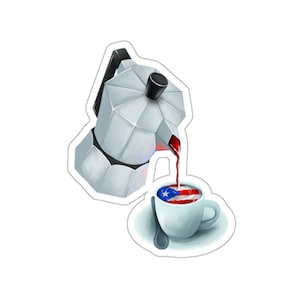 Cafetera pouring Puerto Rican Flag 2" sticker