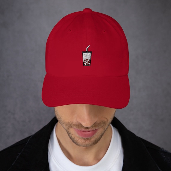 帽子 can i get some more milk tea? cap Boba Milk Tea Drink Embroidered Dad Hat, Embroidered Unisex