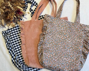Tote bag, bag, large bag, shopping bag, reusable bag, corduroy bag, leopard bag, gingham bag, tote bag