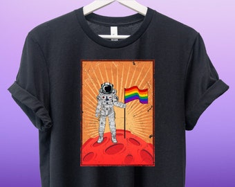 Gay Astronaut Illustration T-Shirt | Gay Pride Shirt | LGBTQ Shirt | Feminist Shirt | Rainbow LGBT Pride Shirt | Funny Gay Shirt |