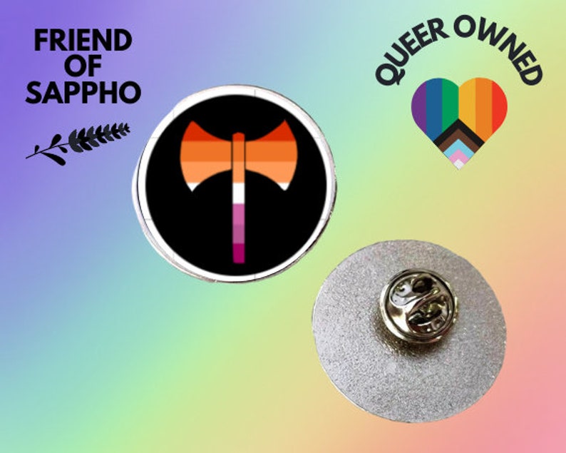 Lesbian Labrys Pin Badge LGBT Button Badges LGBT History Pin Badge Sapphic Badges Lesbian Pin Queer Badge Feminist Badge image 1