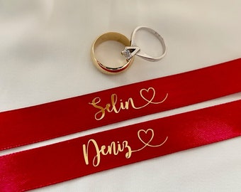 Personalisiertes Ringband, Personalisiertes Ringband Klettverschluss, Söz-Nisan Kurdelesi, personalisiertes Satinband