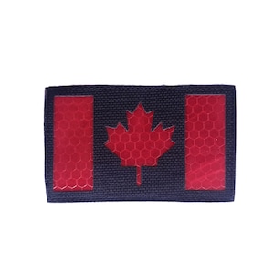 Kanadische Flagge Reflektierender Patch - 8x5cm Klettverschluss - Schwarzer Patch mit rotem reflektierendem - Kanadisches Ahornblatt