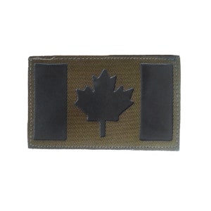 Canadian Flag Reflective Patch- 8x5cm Hook and Loop - Green Patch with Black Reflective- Canadian Maple Leaf