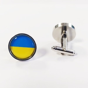 Ukraine Flag Shirt Cufflinks - Minimalist Flag - Wedding Cufflinks - Magglas 16mm Magnifying Glass Cufflinks