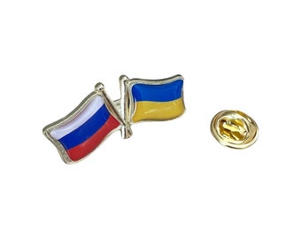 Ukraine + Russian Crossed Flags Enamel Pin - Ukraine Flagpole Pin - Flags Pin - Friendship Flags