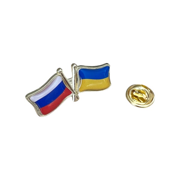 Ukraine + Russian Crossed Flags Enamel Pin - Ukraine Flagpole Pin - Flags Pin - Friendship Flags