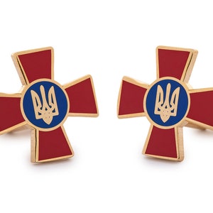 Ukraine Emblem Cufflinks - Trident Tryzub ukraine - Red Cross Cufflinks - Hard Enamel Gold Details Cufflinks - 20mm