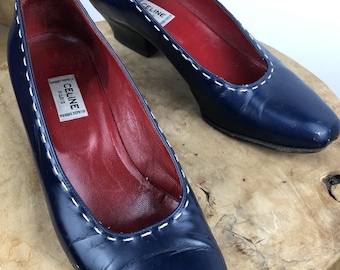 Vintage 70s/80s Celine Navy Leather Loafer Heels